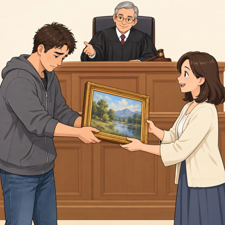 restitution（賠償・noun）の覚え方イラスト