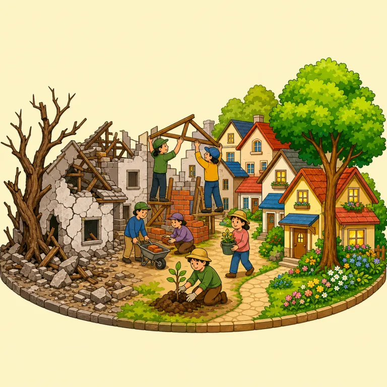 restoration（復興・noun）の覚え方イラスト