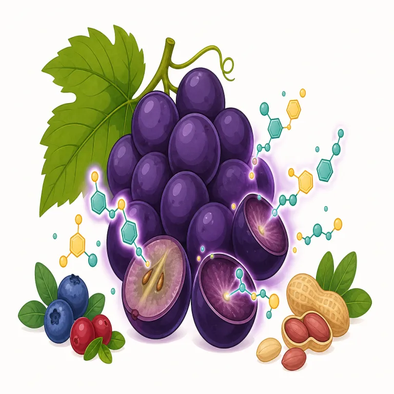 resveratrol（レスベラトロール・名詞）の覚え方イラスト — resveratrol は「レスベラトロール」という物質名そのものとして覚えるのが実用的です