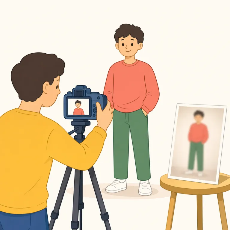 retake（撮り直す・verb）の覚え方イラスト