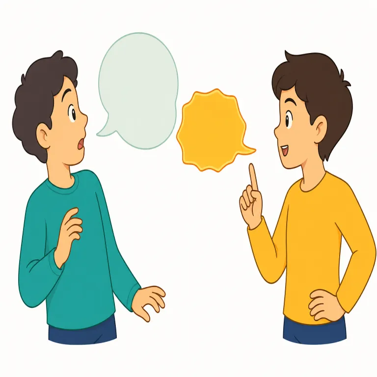 retort（言い返し・名詞）の覚え方イラスト — a retort は、会話の流れの中で放たれる一発の返答として覚えると自然です
