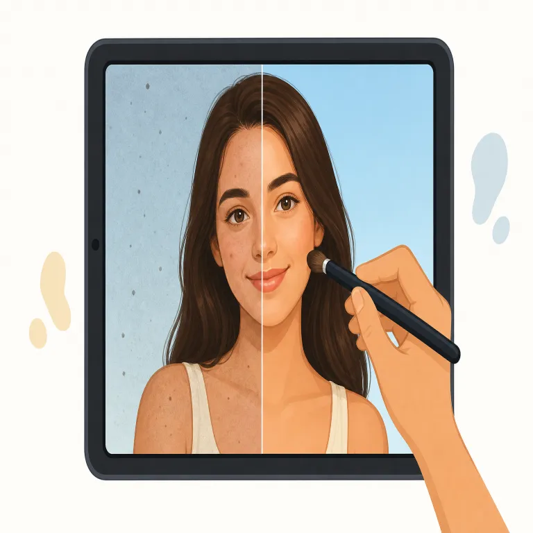 retouching（画像修正・名詞）の覚え方イラスト — retouching は「画像修正」という作業名として覚えるとよいです