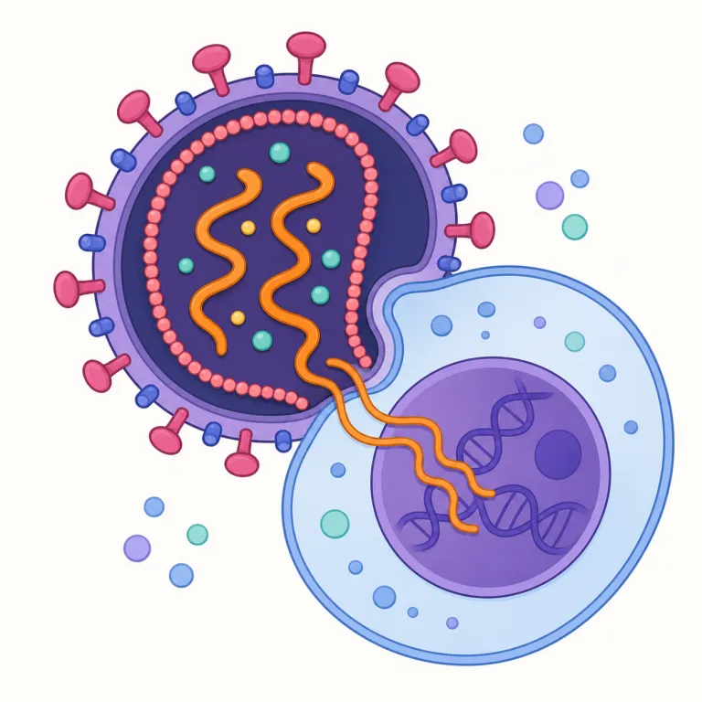 retrovirus（レトロウイルス・名詞）の覚え方イラスト — retrovirus は医学・分子生物学で使う専門語「レトロウイルス」として覚えます