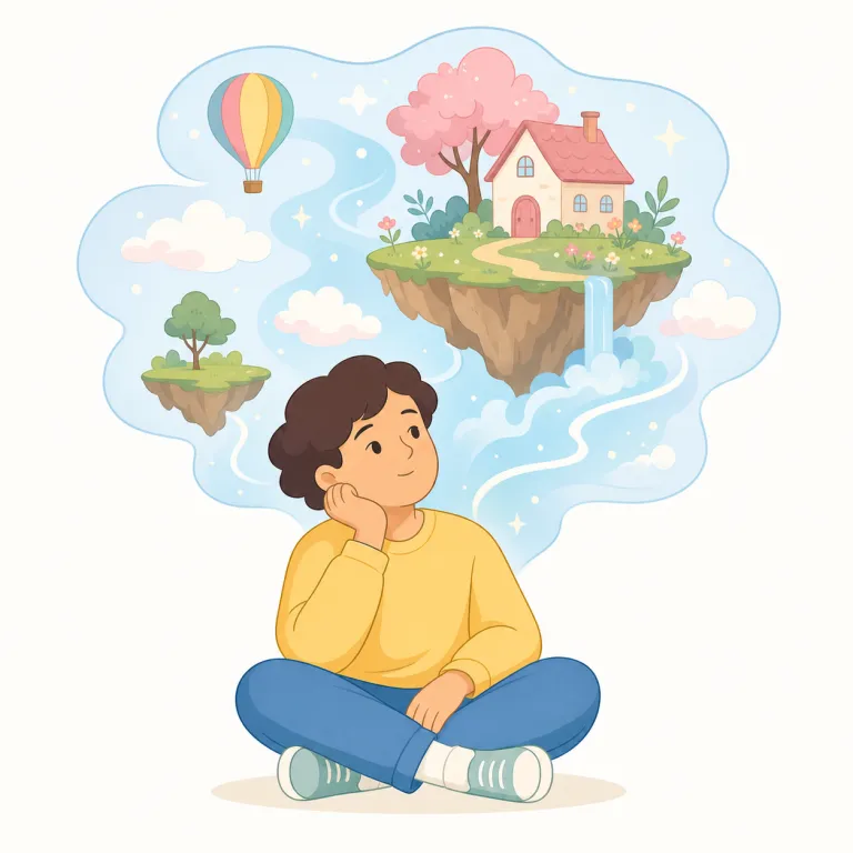 reverie（空想・名詞）の覚え方イラスト — reverie はまず daydream と結び付けると覚えやすい語です