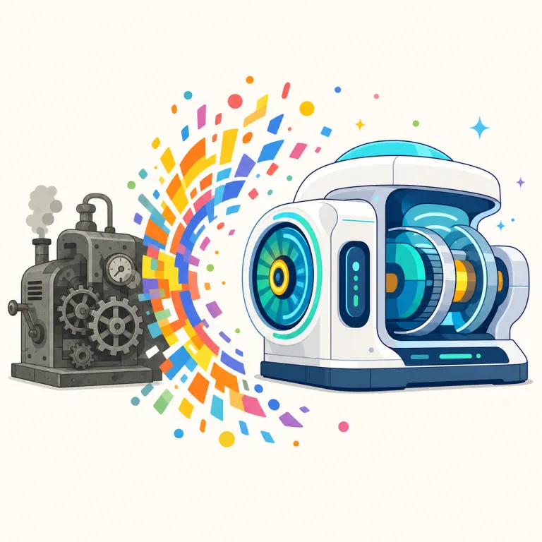 revolutionising（革新する、革命的に変える・動詞）の覚え方イラスト — このエントリでは revolutionising を「革新する、革命的に変える」という、対象を新しく作り替える強い他動詞として覚えます