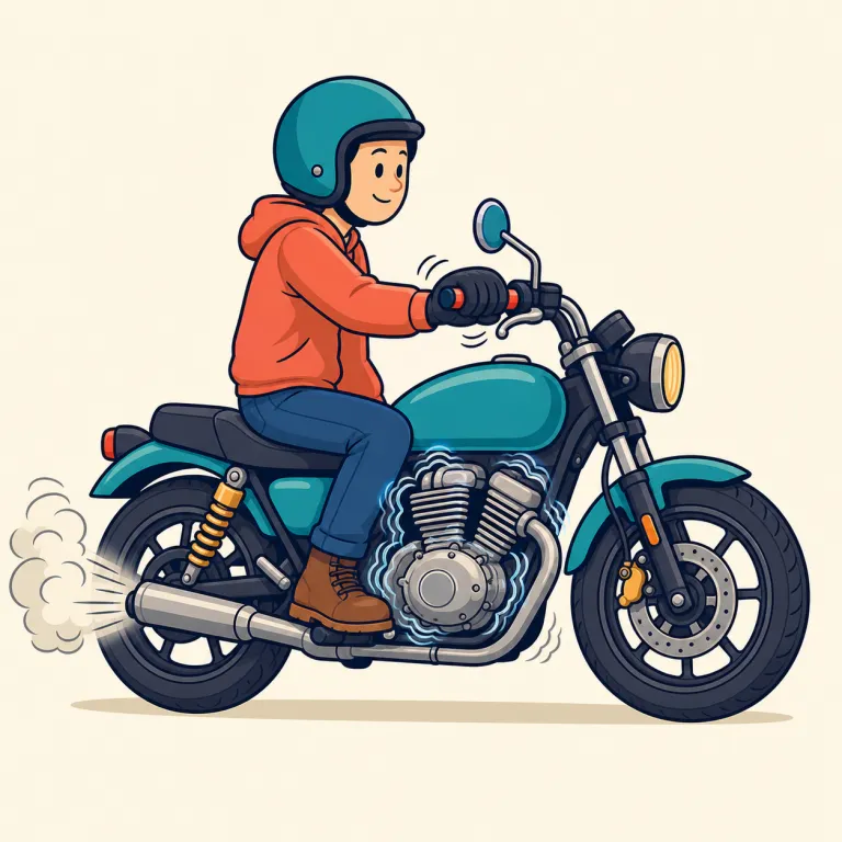 revved（（エンジンを）ふかした、回転数を上げた・動詞）の覚え方イラスト — revved は「車が進んだ」より先に、「止まったままでもエンジン音がブーンと高まる」場面で覚えると残りやすい語です