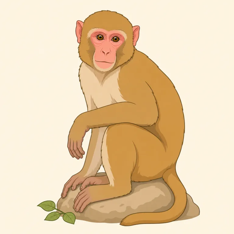 rhesus（アカゲザル・名詞）の覚え方イラスト — rhesus は単独で日常会話に出るより、rhesus monkey、rhesus macaque、rhesus factor のように決まった形で見ることが多い語です