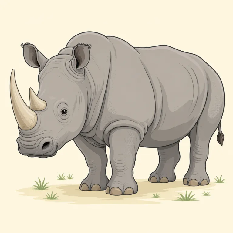 rhinoceros（サイ・名詞）の覚え方イラスト — rhinoceros は、まず短い形の rhino も一緒に覚えるのがコツです