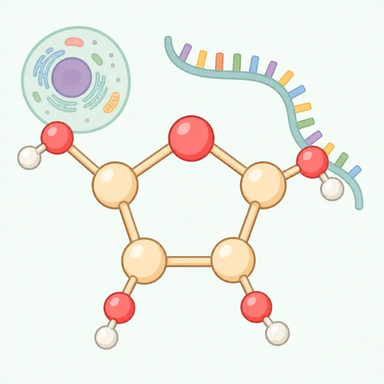ribose（リボース・名詞）の覚え方イラスト — 語尾の -ose を見たら glucose, fructose, lactose と同じ「糖」の仲間だとまず固定すると覚えやすい