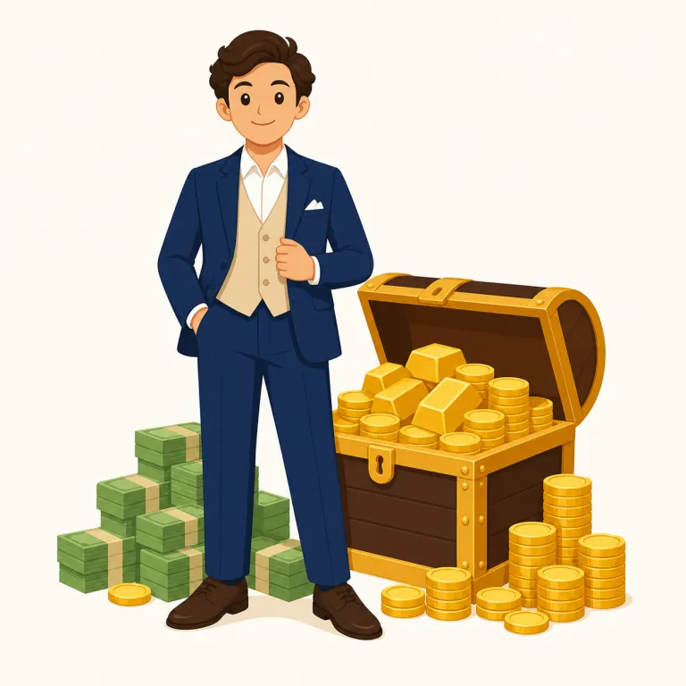 rich（裕福な、金持ちの・形容詞）の覚え方イラスト — rich はまず「お金持ち」から覚え、そこから「たっぷりある」へ広げると定着しやすい語です