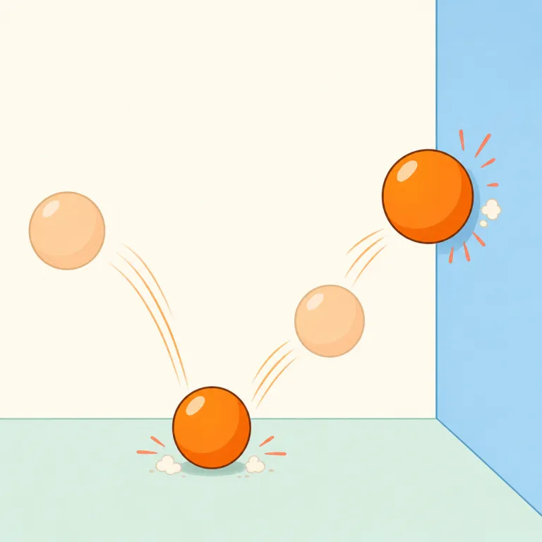 ricochet（跳ね返る・動詞）の覚え方イラスト — まず simpler な bounce と比べると覚えやすいです