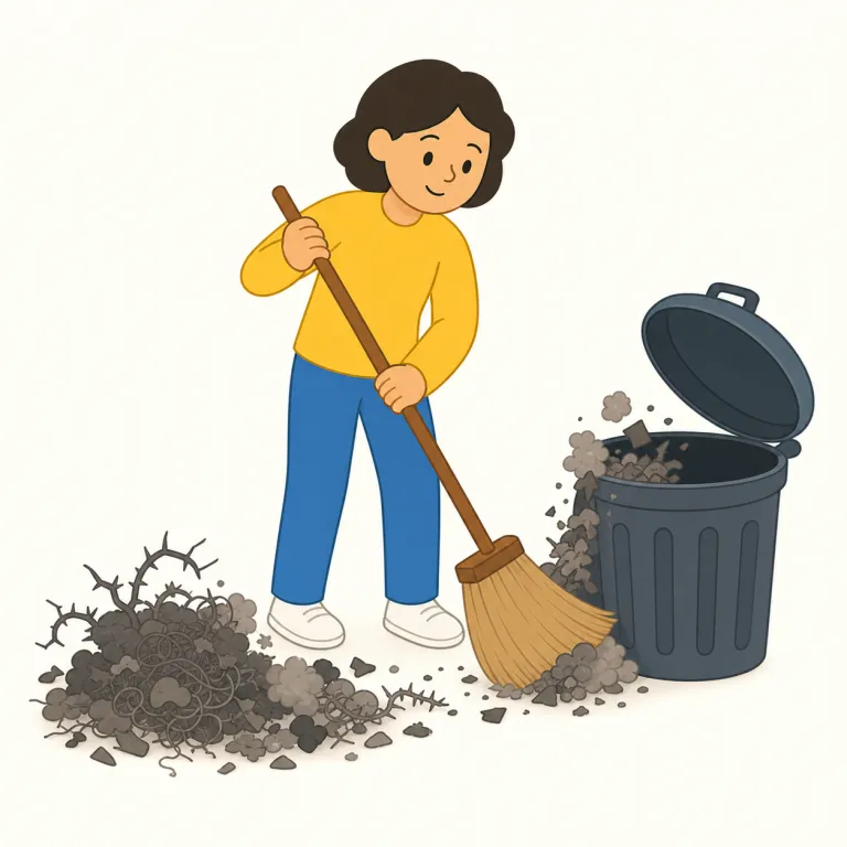 riddance（排除・名詞）の覚え方イラスト — riddance はまず動詞句 get rid of（取り除く）を思い出すと覚えやすいです