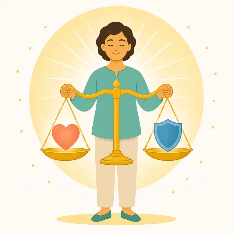 righteousness（正義・名詞）の覚え方イラスト — justice が裁判や制度上の公平さを思わせるのに対し、この語の「正義」は胸の内にある道徳的確信が外へ向かう感じで覚えるとよいです