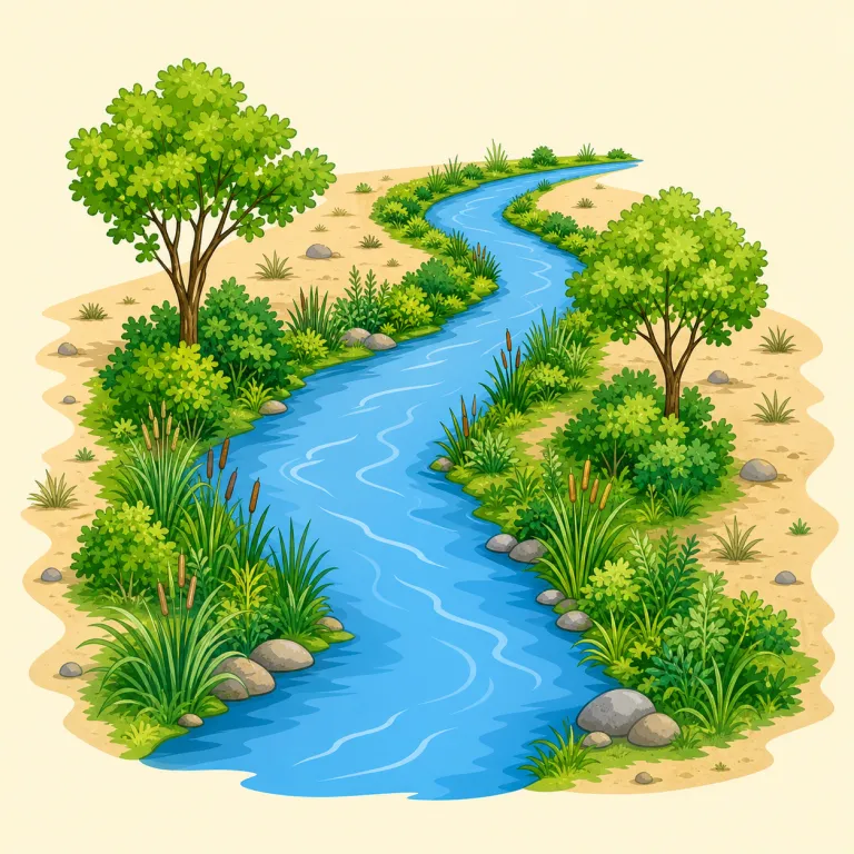 riparian（河岸の・形容詞）の覚え方イラスト