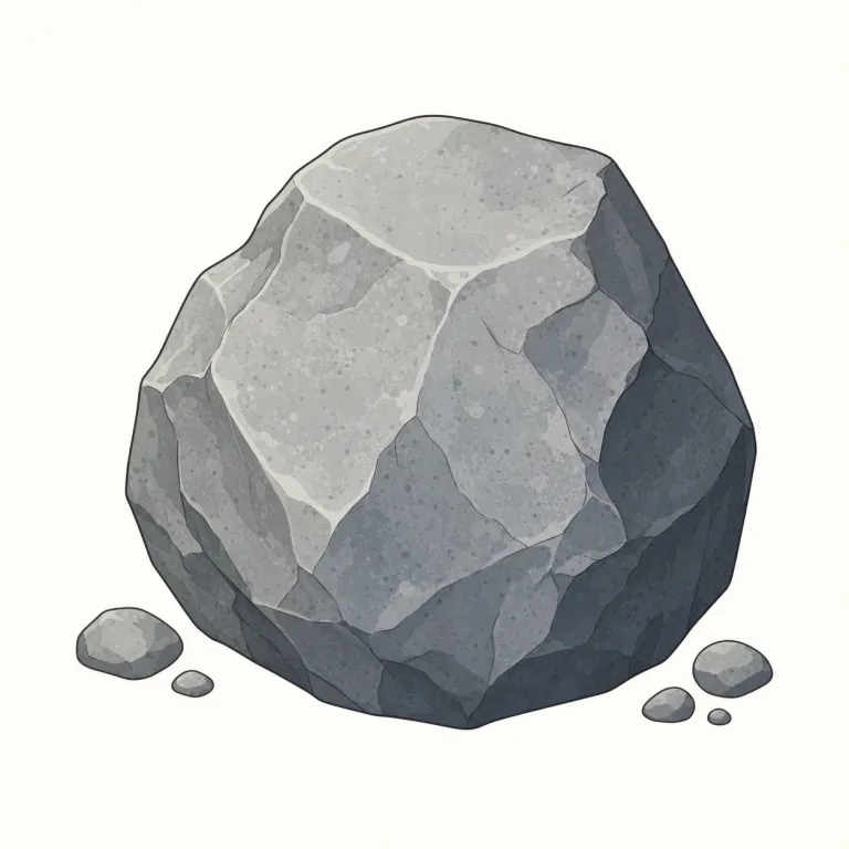 rock（岩・名詞）の覚え方イラスト — この名詞の rock は、自然の中にある硬い岩や岩石を指します