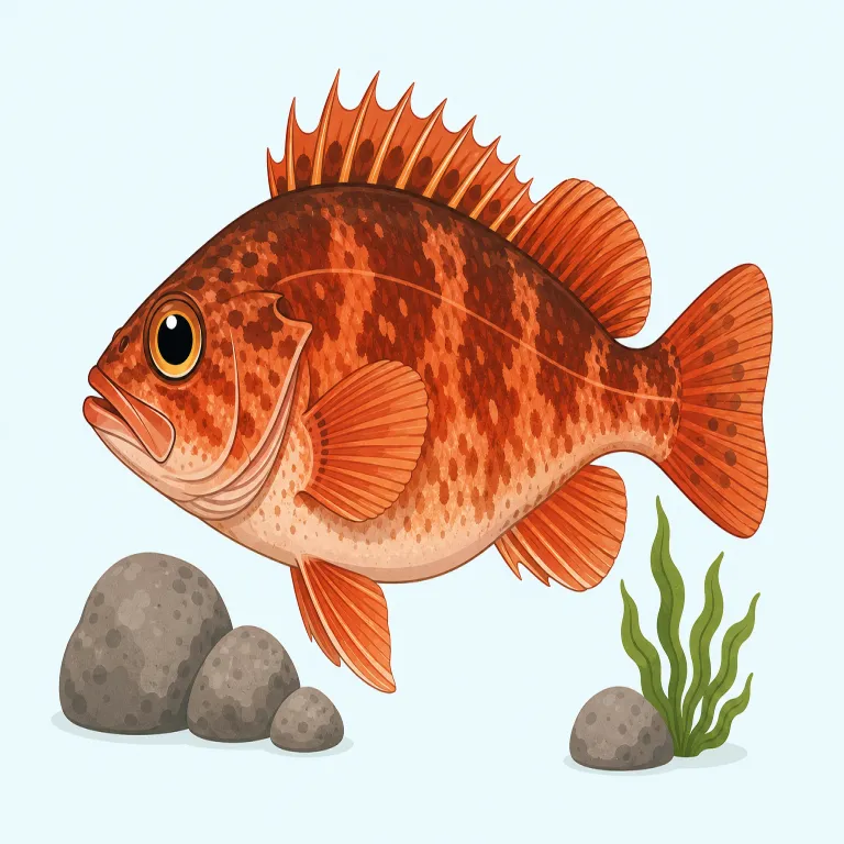 rockfish（メバル（魚）・名詞）の覚え方イラスト — rockfish は rock と fish がそのまま見えるので、「岩の近くにいる fish」を映像で覚えるのが最短です