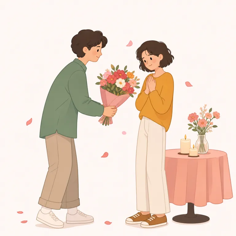 romantically（ロマンチックに・副詞）の覚え方イラスト — romantically のこのエントリは、基本義の「恋愛的に」ではなく、場面や振る舞いが「ロマンチックな雰囲気を帯びて」という意味です