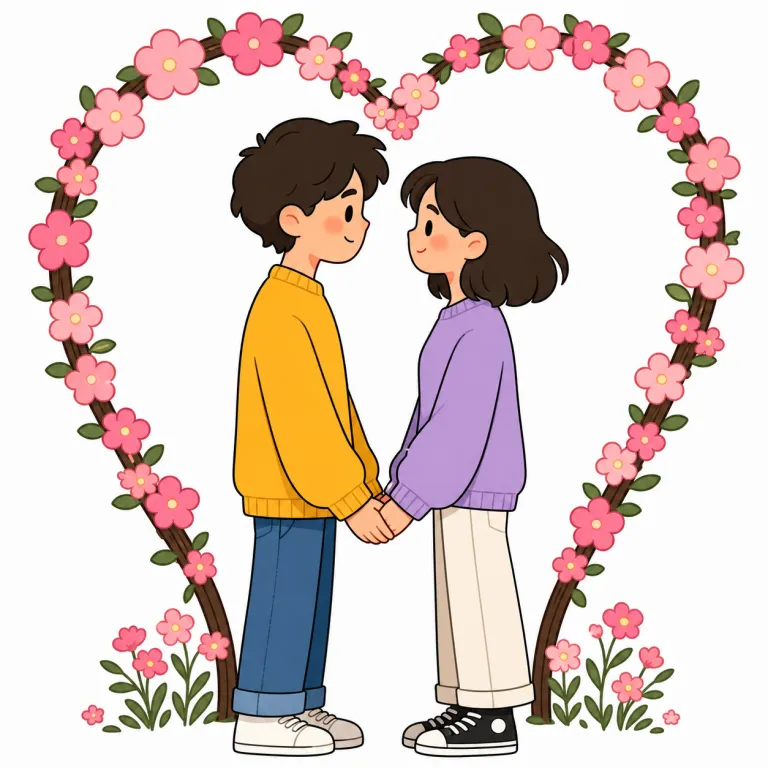 romantically（恋愛関係で・adverb）の覚え方イラスト