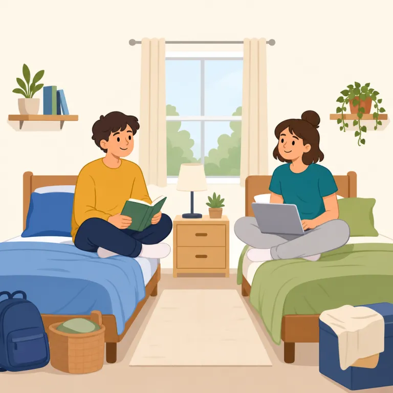 roomie（ルームメイト・名詞）の覚え方イラスト — まず room が見えれば「部屋・同じ空間」が土台