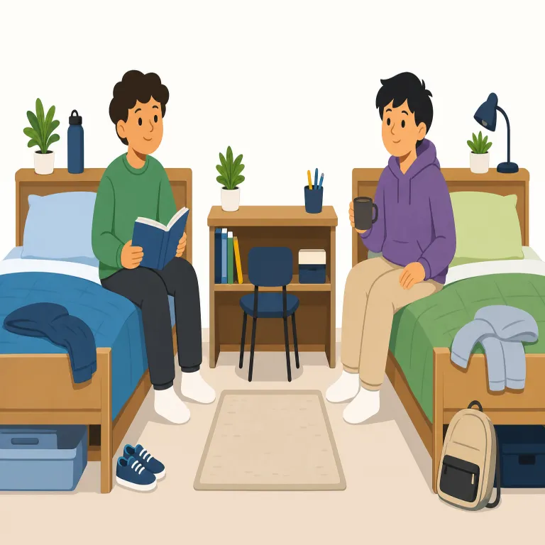 roommate（ルームメイト・名詞）の覚え方イラスト — このエントリの japanese は外来語の「ルームメイト」として覚える枠です