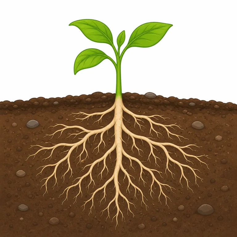 root（根、根源・名詞）の覚え方イラスト — まずは土の中に伸びる根を思い浮かべます