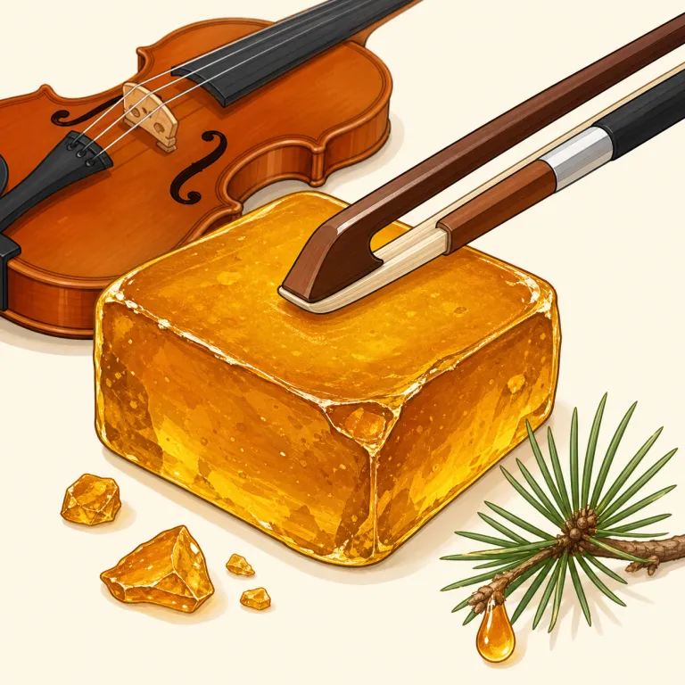 rosin（松脂・名詞）の覚え方イラスト — rosin は resin に綴りも音も近いので、「樹脂 resin の中でも、特に松由来で、弦楽器の弓に使うもの」とまとめて覚えると定着しやすいです