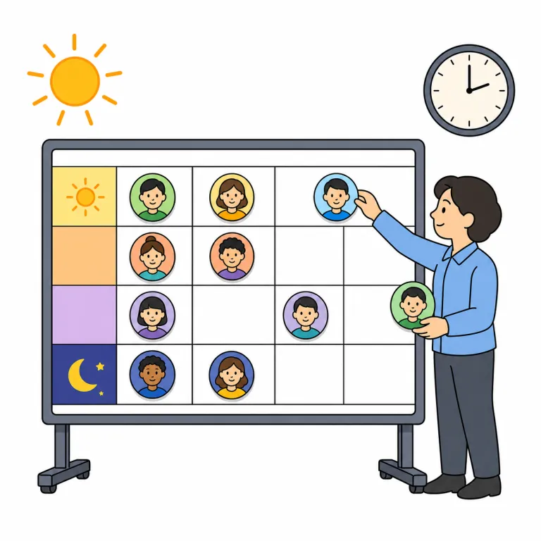 roster（勤務表・noun）の覚え方イラスト