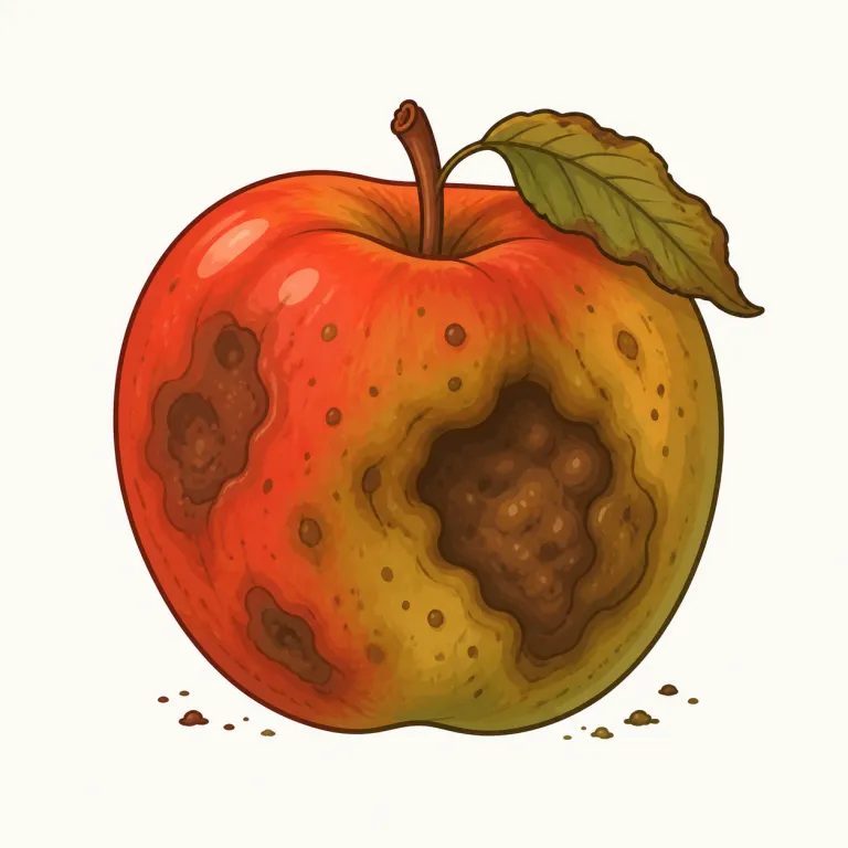 rot（腐る・動詞）の覚え方イラスト — 動詞 rot は「そのままにしておくと中から悪くなる」ときの動きとして覚えると自然です