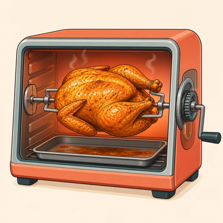 rotisserie（回転焼き器、回転焼き料理・名詞）の覚え方イラスト — まず rotate / rotary の「回る」を足場にすると覚えやすいです