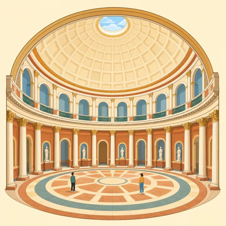 rotunda（円形広間・名詞）の覚え方イラスト — rotunda は、まず rotate・rotary と同じ rot- を見たら「回る→丸い」を連想すると残りやすいです