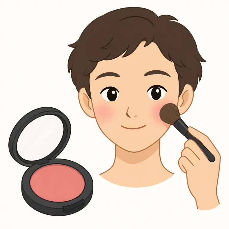 rouge（頬紅・名詞）の覚え方イラスト — 名詞として覚えるなら、rouge は lips ではなく cheeks に置く語です