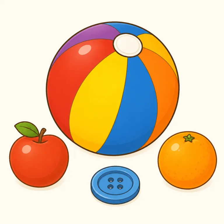 round（丸い・形容詞）の覚え方イラスト — round を見たら、コンパスで描いた完全な円だけでなく、手のひらでなでたときに引っかかる角がない形を思い浮かべます