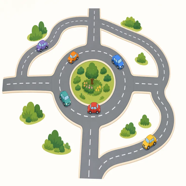 roundabout（ロータリー・名詞）の覚え方イラスト