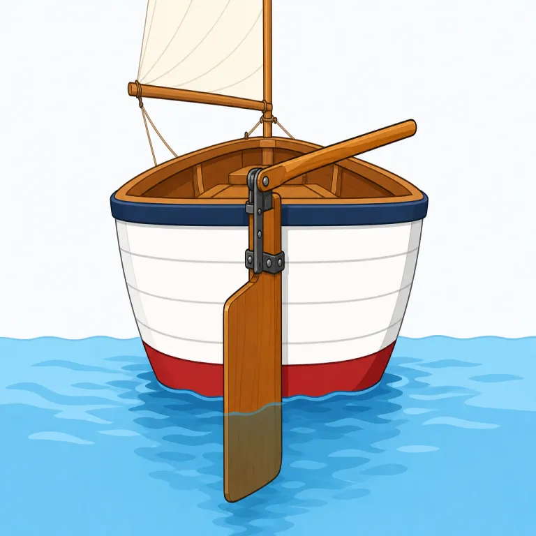 rudder（舵・名詞）の覚え方イラスト — rudder は「進ませるもの」ではなく「向きを変えるもの」と役割で覚えると残りやすい語です