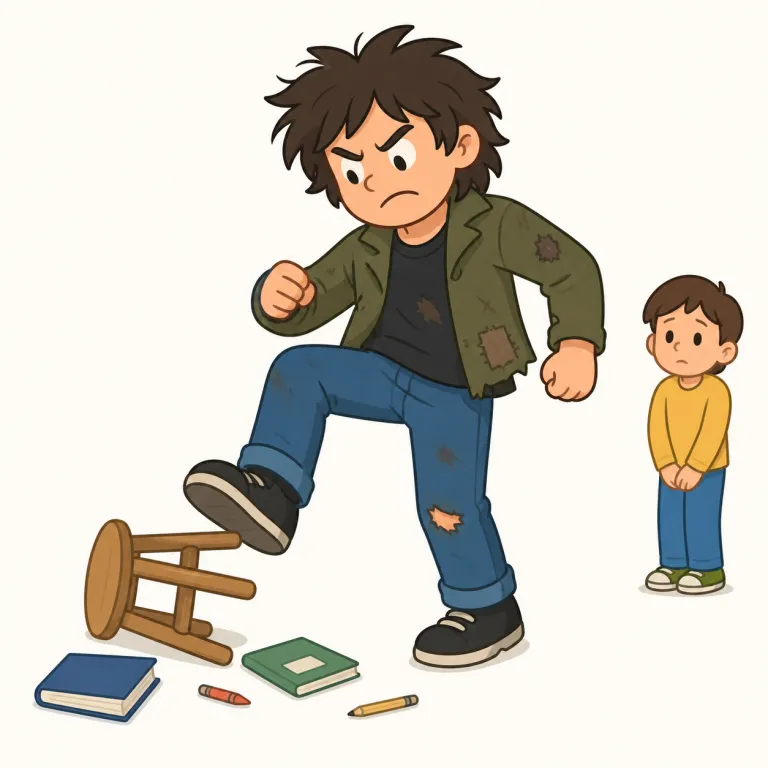 ruffian（乱暴者・名詞）の覚え方イラスト — ruffian は rough（荒っぽい）と形も音も近い語として覚えるとよい