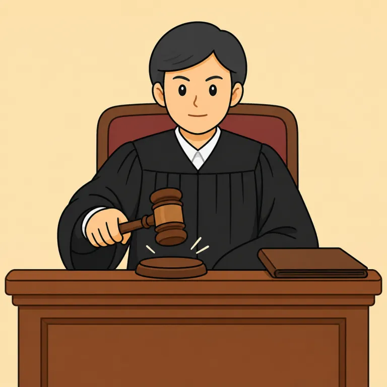 rule（判決を下す・verb）の覚え方イラスト