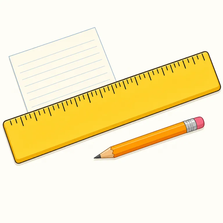 ruler（定規・名詞）の覚え方イラスト — ruler は、長さを測ったり直線を引いたりする文房具の「定規」です