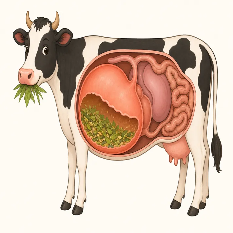 rumen（反芻胃・第一胃・名詞）の覚え方イラスト — rumen は ruminate（反すうする・思い巡らす）とセットで覚えると残りやすい語です