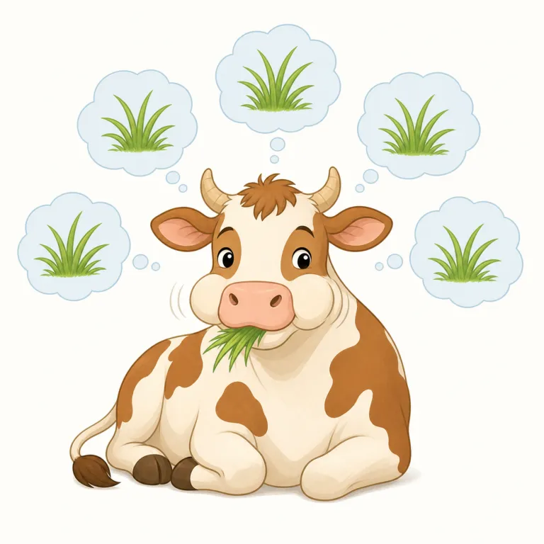 ruminating（熟考する・動詞）の覚え方イラスト — ruminate は簡単な表現 chew over「じっくり考える」と結びつけると覚えやすいです