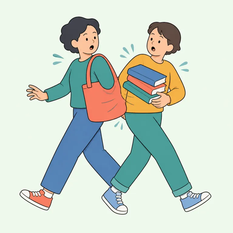 run into（偶然出会う、（問題などに）直面する・句動詞）の覚え方イラスト — run と into をそのまま重ねて、「走っていたら何かにぶつかる」感じで覚えると残りやすいです