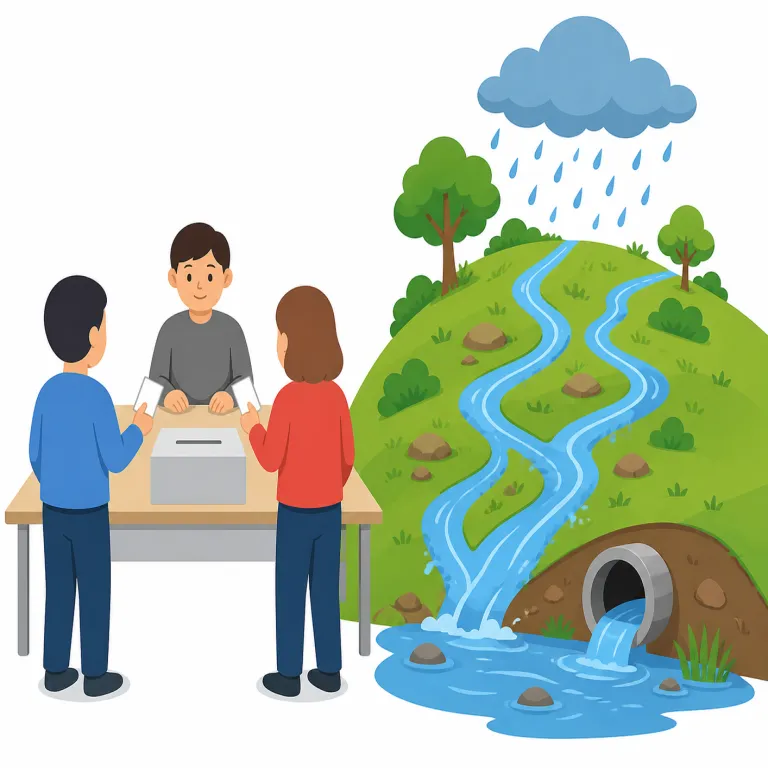 runoff（決選投票、流出・noun）の覚え方イラスト