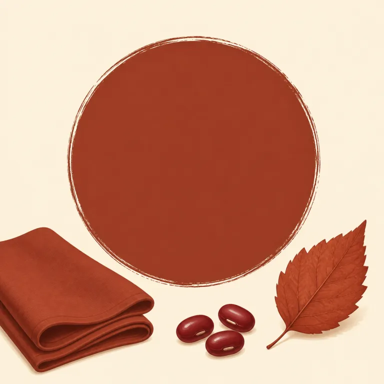 russet（赤褐色の・形容詞）の覚え方イラスト — russet は赤みを帯びた茶色、つまり秋の葉やじゃがいもの皮のような赤褐色を表す形容詞です