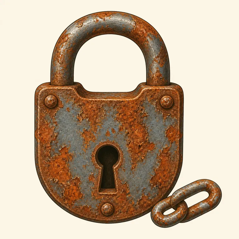 rust（錆びる・動詞）の覚え方イラスト — rust は名詞なら「錆」、動詞なら「錆びる」