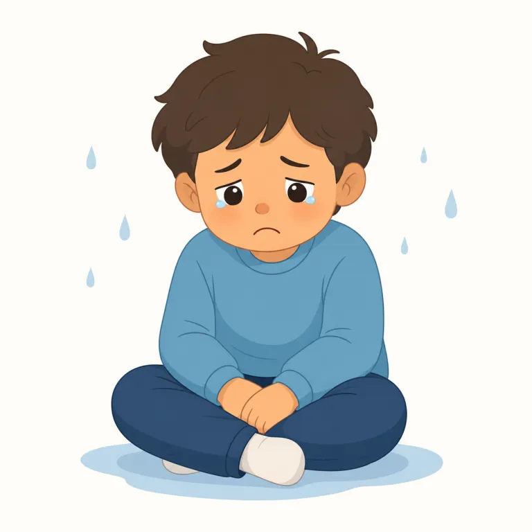 sad（悲しい・形容詞）の覚え方イラスト — sad は、喪失、別れ、孤独、失望などで心が沈む「悲しい」感情の基本語として覚えます