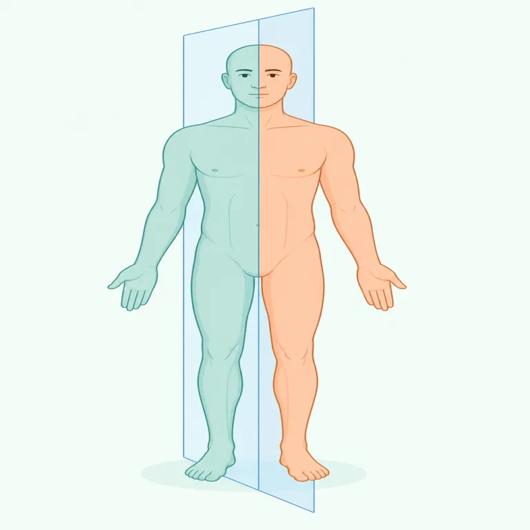 sagittal（矢状・形容詞）の覚え方イラスト — 「解剖の面」はセットで覚えると残りやすい語です