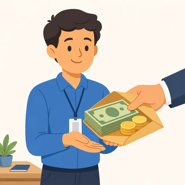 salary（給料・名詞）の覚え方イラスト — salary は「毎月・毎年の固定的な給料」を思い出す語として覚えると定着しやすいです