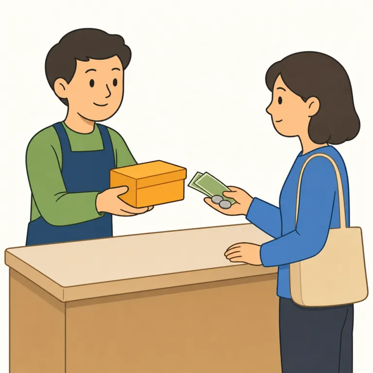 sale（販売、売却・名詞）の覚え方イラスト — sell「売る」の名詞形として、まず「所有や権利が買い手へ移る取引」を思い浮かべます