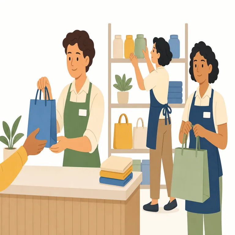 salespeople（販売員・名詞）の覚え方イラスト — salespeople は salesperson の複数形で、person が people になる不規則な形に注意します