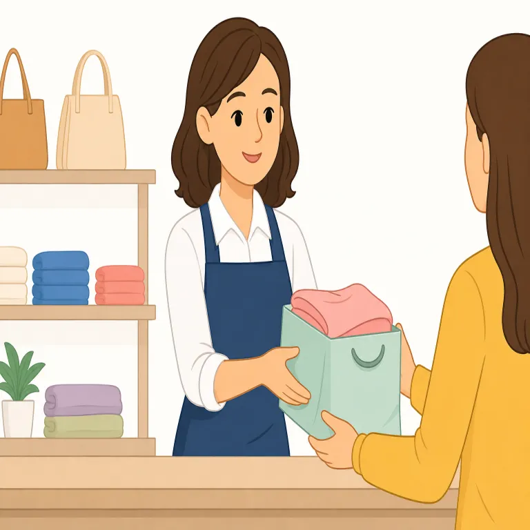 saleswoman（女性販売員・名詞）の覚え方イラスト — saleswoman は sales「販売・営業」+ woman「女性」と分けると、商品やサービスを売る仕事をする女性だと覚えやすいです