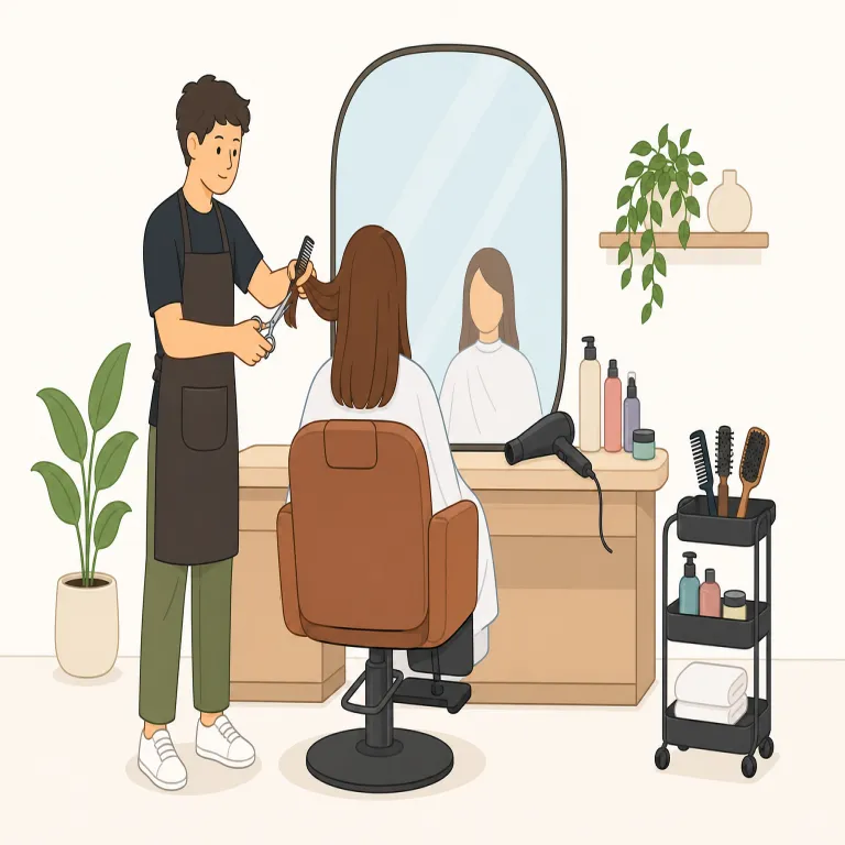 salon（美容院・名詞）の覚え方イラスト — verbally は verbal「言葉に関する」に副詞を作る -ly が付いた形です